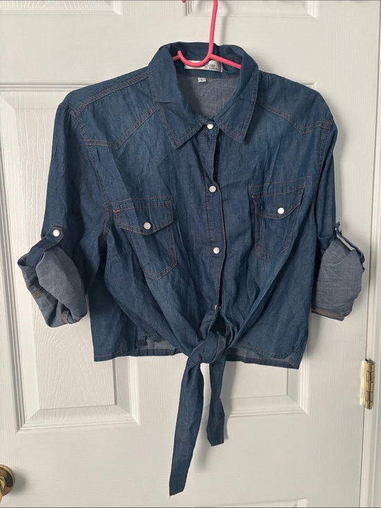 Tops - Women’s Blue Denim Tie-Front Button-Up Shirt